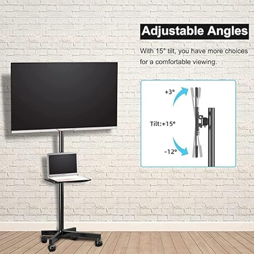 Mobile TV Carts on Wheels for 21-60 Inch Flat/Curved Panel Screens TVs - Height Adjustable Floor Trolley Stand with Shelf Holds up to 77lbs - Max VESA 400x400mm (ML55A)