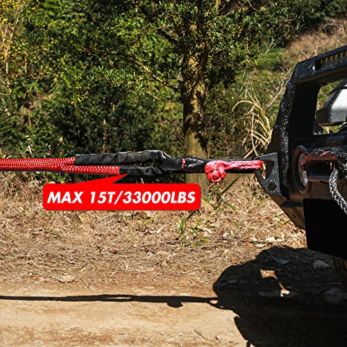 X-Bull Recovery Tow Strap Kinetic Rope 1" x 30Ft/9M with 2 Soft Shackles 15T/33000LBS Strength for Heavy Duty Winch 4x4 4WD Automotive Vehicle Stuck in Sand Mud Snow