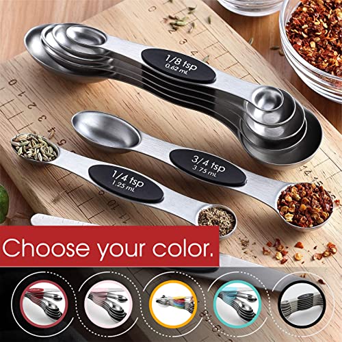 (Magnetic) - Spring Chef Magnetic Measuring Spoons Set, Dual Sided, Stainless Steel, Fits in Spice Jars, Set of 7