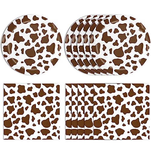 40PCS Cow Print Birthday Party Supplies Farm Animals Cow Print Birthday Party Tableware Includes Cow Print Plates And Cow Print Napkins For Cow Print Theme Birthday Party Decorations
