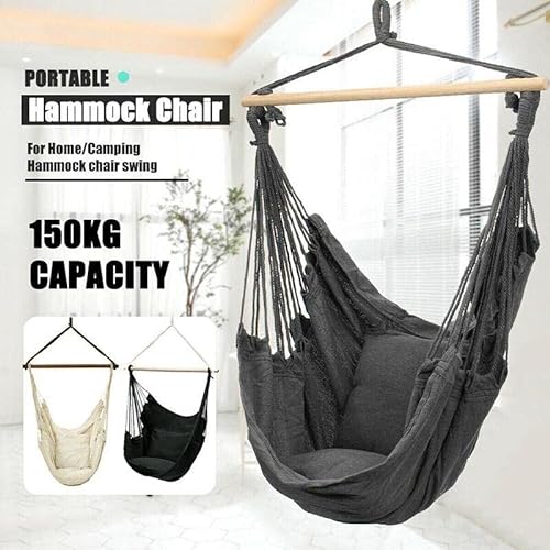 Portable Hanging Hammock Chair Swing Garden Outdoor Camping Soft, Durable Cotton & Polyester, Easy Installation