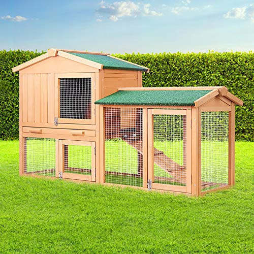 i.Pet Chicken Coop Large Rabbit Hutch, 138 x 49 x 85cm Coops Wooden Pet House Run Cage Walk in Guinea Pig Ferret Bunny Hen Chook, Outdoor Metal Door Roof Ladder Hatch Nestiong Box Farm