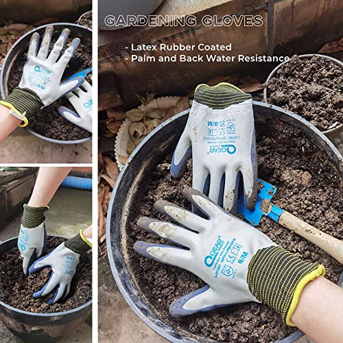 QEARSAFETY 1 Pair Garden Work Glove, Latex Rubber Fully Coated, Knitted Liner, Flexible, Water/Mud Proof For Palm and Back, Anti-Slip,Small Thorn Resistance Lady Small Hands (8/M)