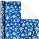 Hallmark Blue Foil Christmas Wrapping Paper with Cut Lines on Reverse (3 Rolls: 60 sq. ft. TTL) Snowmen, Snowflakes, Christmas Trees