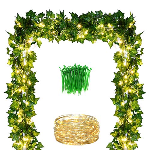 84 FT Artificial Ivy 12 Pack Ivy Vine Garland Ivy Leaves Greenery Garlands Hanging with 100 LED String Light Fake Leaf Plants Faux Green Flowers Decor for Home Kitchen Garden Office Wedding Wall