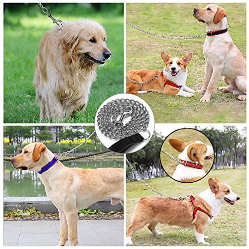 Chain Anti Bite Metal Dog Lead Dog Chain Lead Heavy Duty for Dogs Training and Walking with Padded Handle Black