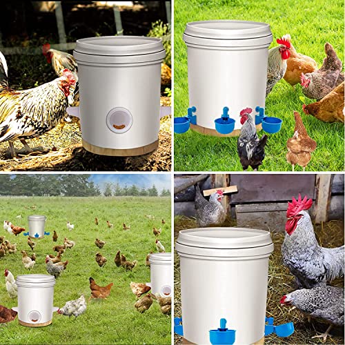 DIY Chicken Feeder,10 Pack Poultry Feeder and Chicken Waterer Set Rain Proof Gravity Feed Kit for Buckets, Barrels, Bins, Troughs,No Waste Automatic Chicken Feeders for Chick Duck Goose Turkey Bunny