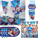 Spider Party Tableware, Spider Party Decorations, Spidey and His Amazing Friends Birthday Party Supplies, Includes Table Cover, Banner, Plates, Napkins, Paper cups,Straws, Fork- Serves 10 Guests