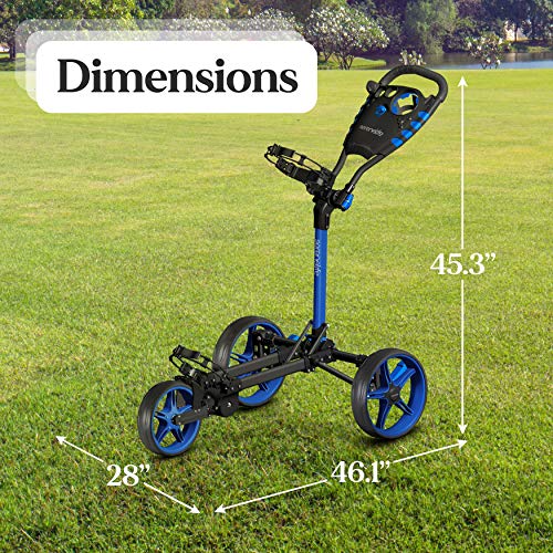 3 Wheel Golf Push Cart - Lightweight Folding Golf Walking Push Cart Roller Golf Bag Holder w/Upper/Lower Bracket w/Elastic Strap, Scorecard Storage Compartment - SereneLife SLGCFLW