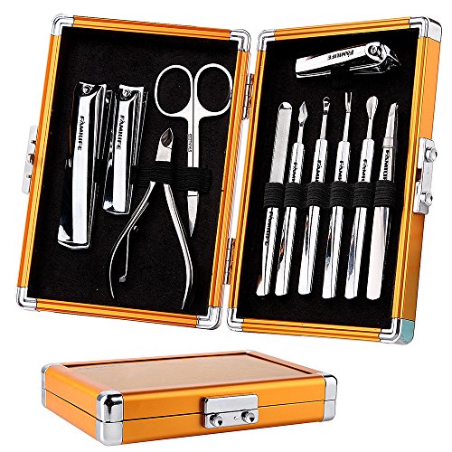 FAMILIFE Manicure Set Professional Manicure Pedicure Set Nail Clipper Set,Grooming Kit with Luxury Gold Portable Travel Case