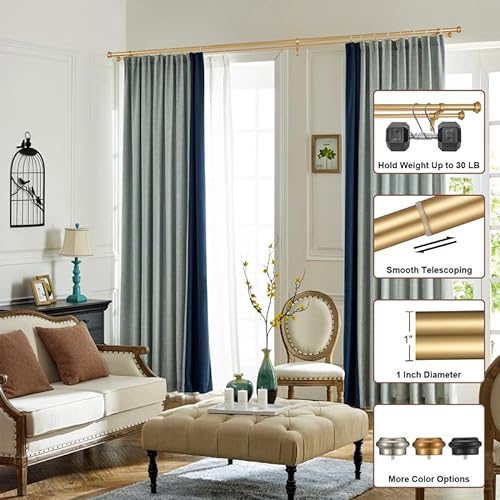 Warm Gold Double Curtain Rods for Windows 72-144", Double Drapery Rods with End Cap Finials, Adjustable 1-Inch Front and 5/8 Inch Back Double Rod Curtain Rods, Telescoping Double Window Rods Warm Gold