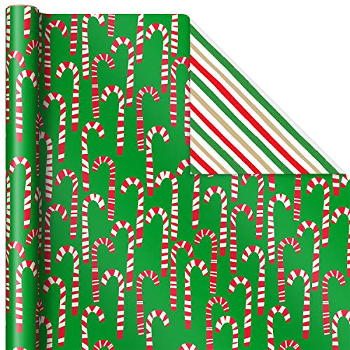 Hallmark Reversible Christmas Wrapping Paper (3 Rolls: 120 sq. ft. TTL) Rustic Santa, Papercraft Snowmen, Candy Canes, Stripes, Snowflakes, Merry Christmas to You