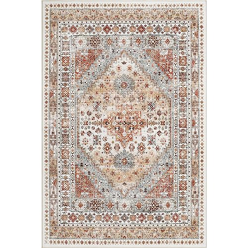 zesthome 8x10 Area Rugs for Living Room,Stain Resistant Non-Slip Backing Washable Rugs,Vintage Boho Persian Large Area Rug (Orange,8'x10')