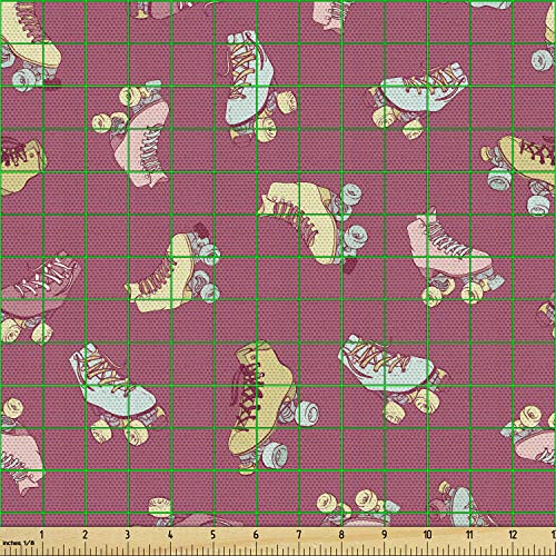 Ambesonne Hobby Fabric by The Yard, Retro Style Roller Skates Old Time Outdoor Classics Fun Activities, Decorative Fabric for Upholstery and Home Accents, 1 Yard, Rose Pink