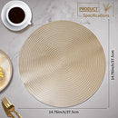 FYY Placemats, Round Placemats Set of 6 for Dining Table, Washable Round Anti-Skid Heat-Resistant PVC Table Mats Durable Stain Resistant Kitchen Table Mats, Set of 6 Gold