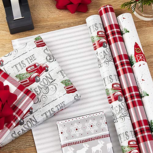 Hallmark 5JXW1034 Reversible Holiday Wrapping Paper Bundle, Winter Scene (Pack of 3, 120 sq. ft. TTL.)