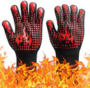 PELLUM Gloves BBQ, Extreme Heat Resistant Grilling Gloves Kitchen Silicone Smoker Oven Mitts, Long Waterproof Non-Slip Potholder for Barbecue, Cooking, Baking (Red)