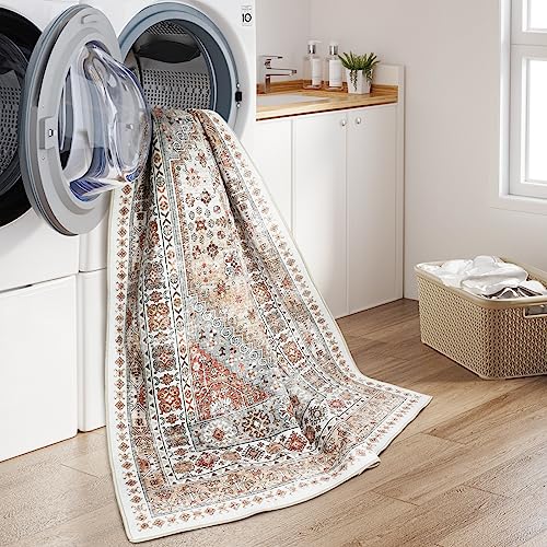 zesthome 8x10 Area Rugs for Living Room,Stain Resistant Non-Slip Backing Washable Rugs,Vintage Boho Persian Large Area Rug (Orange,8'x10')