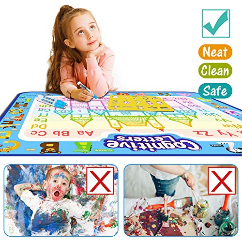Jasonwell Aqua Magic Water Doodle Mat Large Drawing Coloring Mat Painting Writing Board, Educational Learning Toy Magic PENS Water Painting Activity Gifts for Kids Toddlers Boys Girls Age 2 3 4 5 6 7 8 (40 x 32)