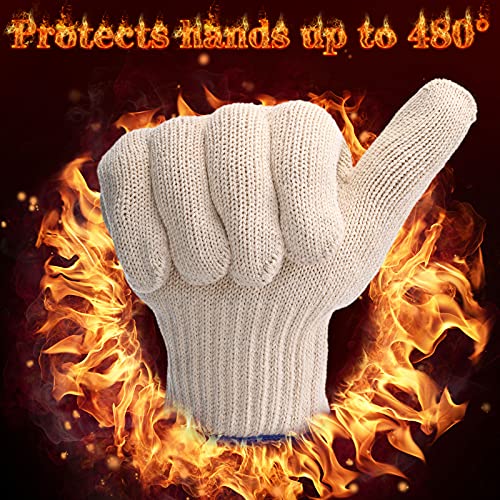 SATINIOR 4 Pairs Oven Gloves Heat Resistant with Finger Kitchen BBQ Baking Cooking and Grill Mitts Thick But Lightweight White Safety Glove Indoor Outdoor Resist Temperature up to 480 Degrees
