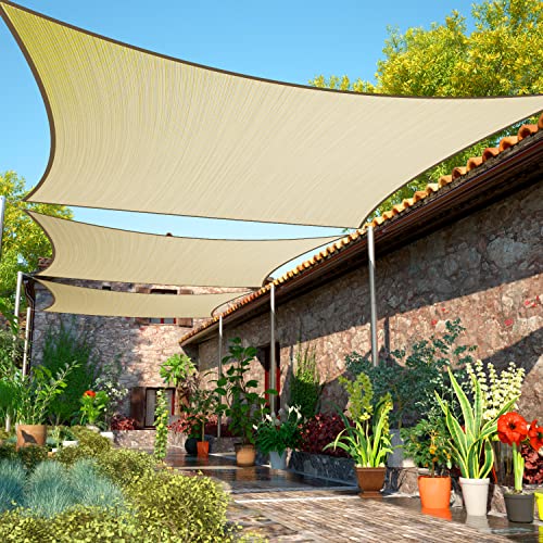 ShadeMart 14' x 14' Beige Sun Shade Sail Square Canopy Fabric Cloth Screen, Water Permeable & UV Resistant, Heavy Duty, Carport Patio Outdoor smTAPS14 - (We Customize Size)