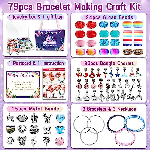 Charm Bracelet Making Kit,Jewelry Making Supplies Beads,Unicorn/Mermaid Crafts Gifts Set for Girls Teens Age 8-12