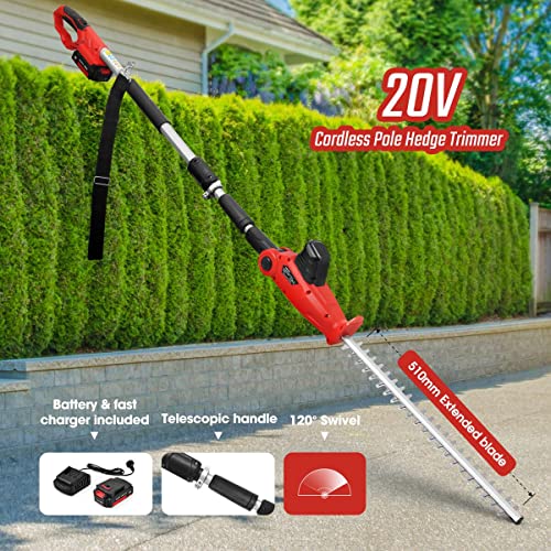 SHOGUN Pole Hedge Trimmer Cordless Electric Extendable Long Reach Telescopic Handle Garden Tool Fast Charger 20V