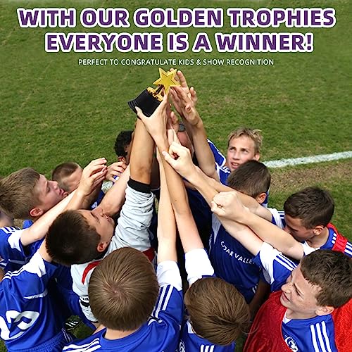 Swpeet 10Pcs Plastic Star Trophy Awards Assortment Kit, Gold Award Trophies for Sports, Competition, Talent Show and Parties Competitions for Kids and Adults