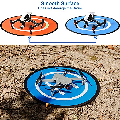 MMOBIEL Universal Drone Landing Pad Waterproof Helipad 75 cm / 30 inch Double Sided Orange / Blue for RC Drones Helicopter DJI Mavic Mini 2 / Zoom / Air Fly 2 / Phantom / FPV / Inspire Incl. Reflective Tape and Pins