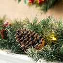 Glitzhome 2PK 6FT Glittered Pinecones and Berries Christmas Garland with 50 Warm White Lights and Timer for Christmas Holiday Party Hanging Decorations