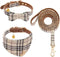 Plaid Dog Collar and Leash Set-Cute Bow Tie&Bandana Necktie Adjustable Leather Small Dog Collars with Bell, Safety Outdoor Walking Soft Cotton Comfortable for Puppy Kittens Cat,3pcs/Set