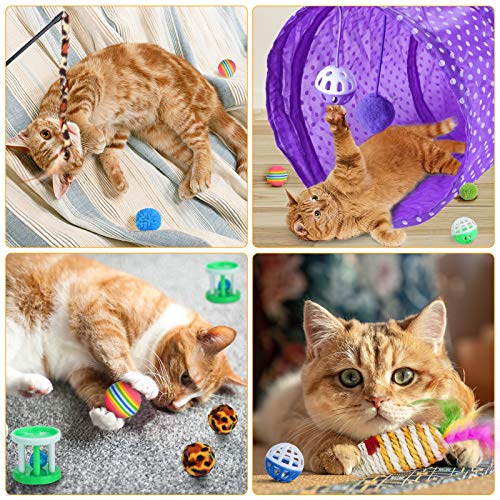 Qoosea 24PCS Cat Toys Set Interactive Kitten Toys for Indoor Cats Catnip Toy Kitten Feather Wand Cat Tunnel, Cat Springs, Mice and Bells Toys, Cat Wand Toy for Cat Kitten