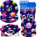 YimaiX Space Party Supplies, Space Party Disposable Tableware Paper Plates Napkins Straws for Space Astronaut Outer Galaxy Theme Birthday Party Decoration Serves 16 Guests