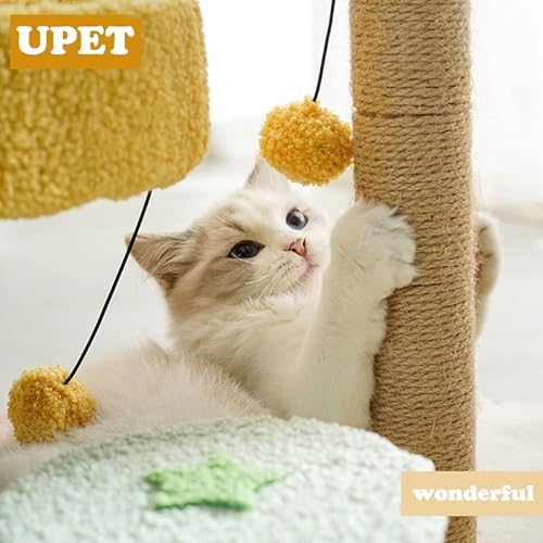 UPET Cat Tree 67cm Tall Cactus Cat Tower with Hanging Ball Scratching Posts Unique Cute Kitten Claw Scratcher Cat Tower with Soft Perche and Fully Wrapped Sisal Scratching Post for Indoor Cats Kittens