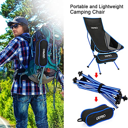 Outdoor Camping Chair Portable Lightweight Folding Camp Chairs with Headrest High Back for Outdoor Hiking Travel Picnic Fishing Backpacking Blue
