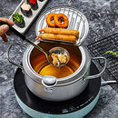 Homease Deep Fryer Japanese Style Tempura Fryer Pot with Thermometer and Oil Drip Drainer Rack for French Fries Shrimp Chicken, Nonstick Coating, Silver, Diameter 7.9 inch/ 20 cm