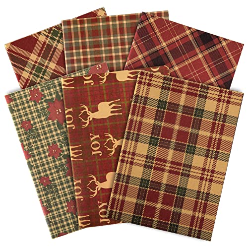 Whaline Christmas Plaid Wrapping Paper 6 Design Vintage Wrapping Paper Retro Red Green Reindeer Flower Patterned Art Paper for Birthday New Year Winter Gift Packing, 12 Sheet, 27.6 x 19.7"