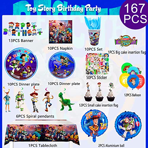 Toy Game Story Party Supplies,167pcs Toy Story Party Decorations&Tableware Set-Toy Story Party Banner Balloons Tablecloth Plates Napkins Cups etc Toy Story Theme Birthday Party Supplies for Kids Boys