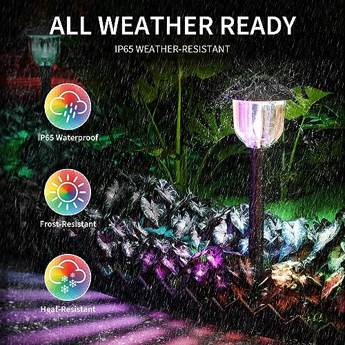 NEWMESSI Solar Pathway Outdoor Light 4 Pack, Garden Lights Color Changing Solar Lights IP65 Waterproof Garden/Patio/Outdoor Decor, Solar Lights for Outside Rugged Design, All Night Lighting