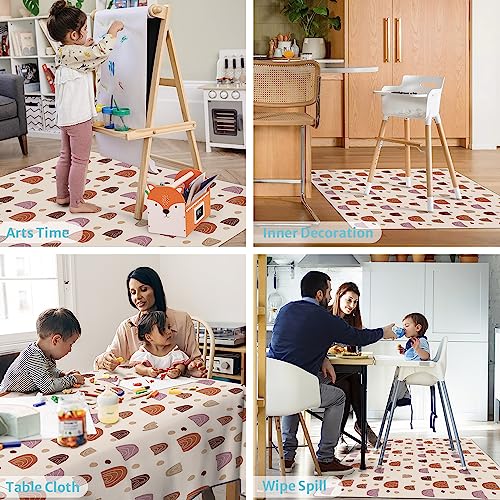 Baby Splat Mat for Under High Chair, 51 x 51 Inch Boho Splash Mat, Waterproof and Washable Spill Mat, Anti-Slip Floor Protector for Arts, Crafts, Playtime - Rainbow