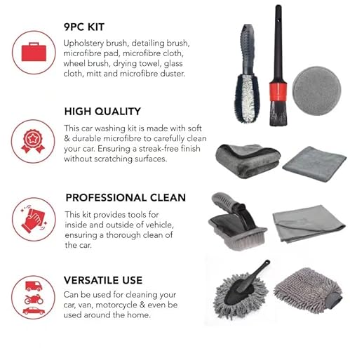 9Pcs Car Wash Cleaning Kit, Wheel Brush for Car Alloy Wheel Tyre Brush Cleaning, Automotive Detail Brushes Rim Cleaner,Car Detailing Brush Kit for Car Interior，Automotive Detail Brushes Rim Cleaner & Exterior,Wheels Engine Cleaning