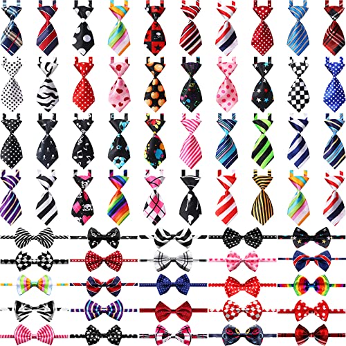 70 Pieces Adjustable Dog Bow Ties and Neck Ties Set Includes 40 Pet Bow Ties and 30 Neckties Dog Bowties Bow Tie Dog Collars Grooming Accessories Dog Ties for Large Dogs Cats Daily Wearing Holiday