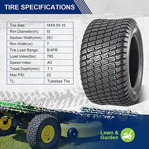 MaxAuto 2Pcs 18X8.50-10 Turf Lawn Mower Tractor Riding Tire P332 4PR Load Range B