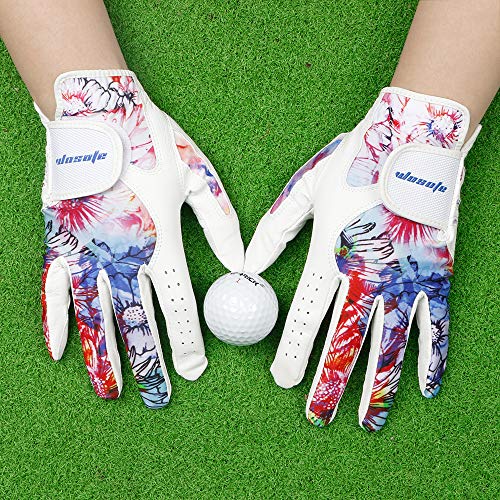 wosofe Golf Glove Women Pair Cool Leather Both Hand Summer Floral Colorful Breathable XL Sport Gloves