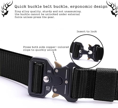 Men's Tactical Belt Metal Buckle, 49 * 1.5 inch Heavy Duty Nylon Belt Military Style Sports Webbing Belt With Quick Release Buckle, Black