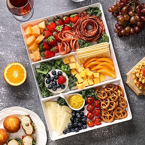 VITEVER 4 Pack, 16'' x 11'', 3-Section Large White Serving Trays Set - Reusable Plastic Platters for Party Food, Charcuterie, Snack, Dessert Display, Stackable Kitchen Dish, BPA Free (VT11-BTP4DV)