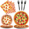 gisgfim 96 Pcs Pizza Birthday Party Supplies Tableware Set Bundle Paper Plate Napkins Themed Decorations Favors, Serves 24 Red,White (MM1045)