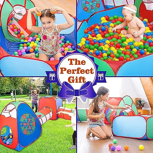 STLOVe Kids Play Tent, Customized Kids Play Tunnel Tent Toy Tents Pop Up Tent Fort with Storage Bag (Not Include Ball)│Bold Wire & Thickened Fabric│6 Ground nail+2 Basketball box+4 Darts+8 Balls