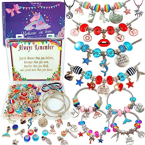 Charm Bracelet Making Kit,Jewelry Making Supplies Beads,Unicorn/Mermaid Crafts Gifts Set for Girls Teens Age 8-12