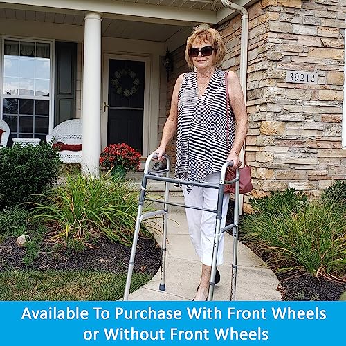 Carex Folding Walker for Seniors - Adult Walker With Wheels - Portable Medical Walker with Adjustable Height, 30-37 Inches